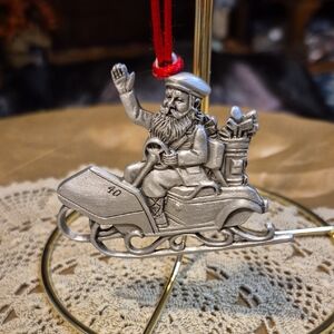 Festive Fort Pewter Santa on Sleigh Golf Cart Ornament